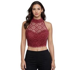 Sequin Hearts Red Lace Crop Top – Silver Sparkle – Size 1